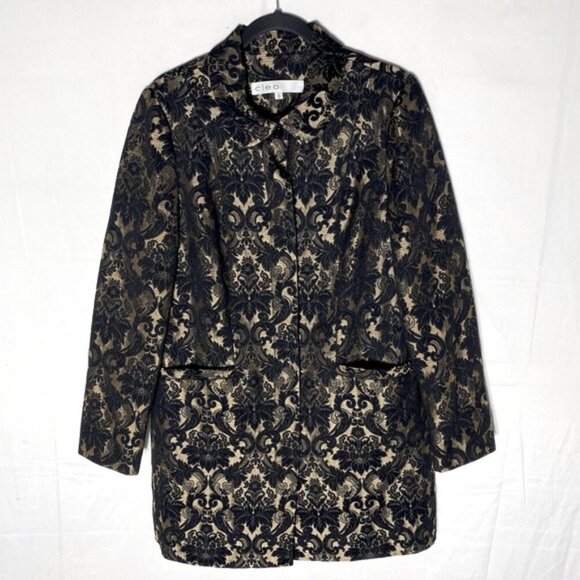 Cleo Nude Black Lace Print Lightweight Overcoat M - Picture 1 of 16